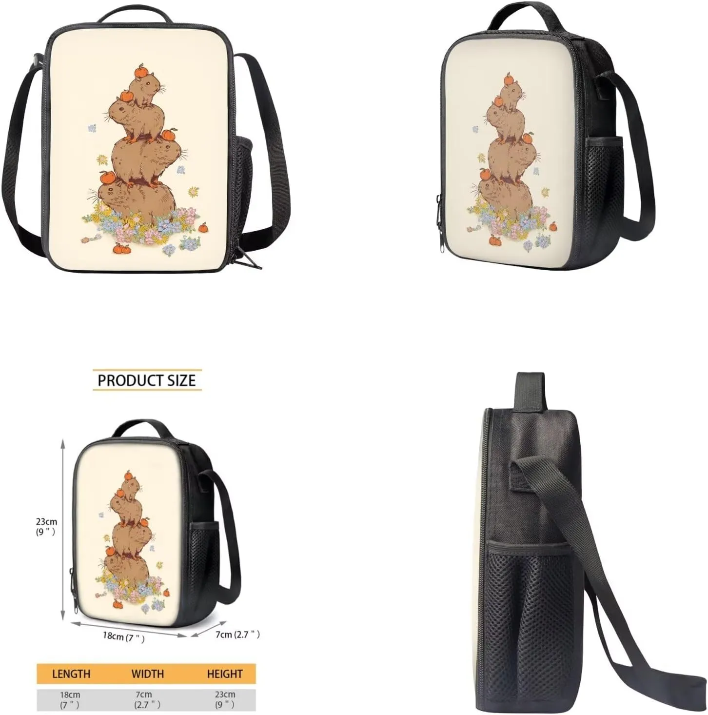 Capybara Girls Backpacks for Elementary School Cute Bookbag for Kids School Bag with Lunch Box Pencil Case Bottle Sleeve Lightweight Travel Daypack for Girls Backpack 10-12 Years Old