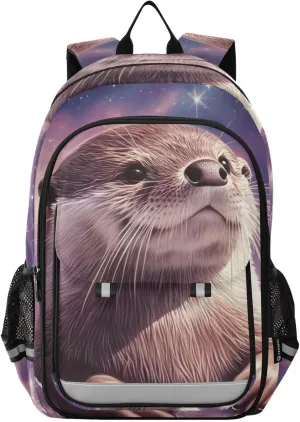 Capybara Nebula Purple Backpack Travel Laptop Daypack Shoulder Bag Book Bag Daypack with Reflective Strip 12.9 ×17.7 Inches
