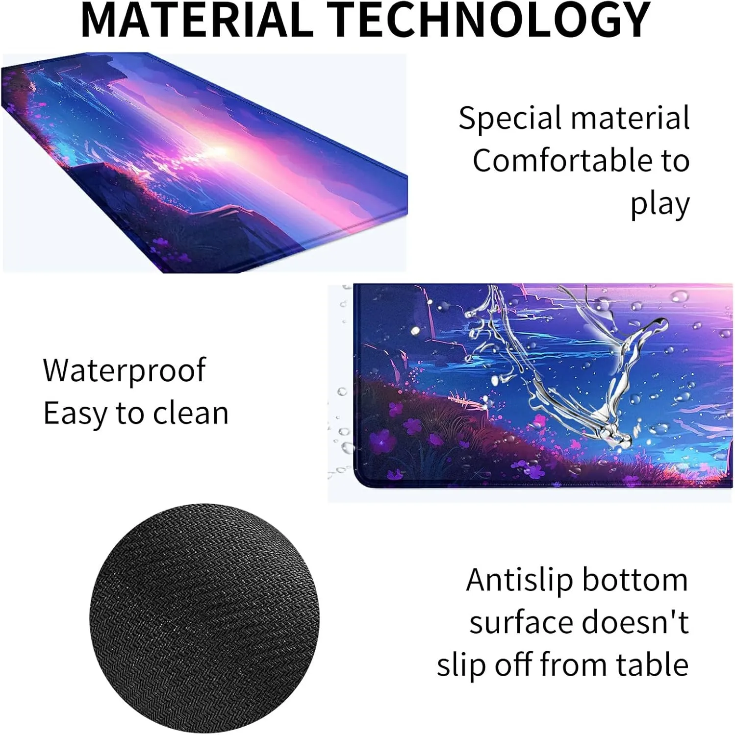 Card Mat for MTG & TCG - 23.6" x 13.8" Playmat Mouse Pad for Trading Card Games, RPG, CCG - Computer Office Game Mat in Ocean Blue Sky Purple