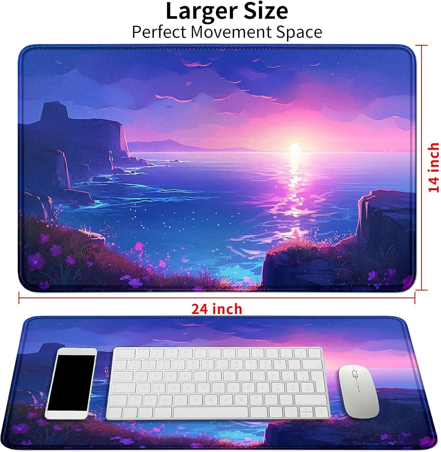 Card Mat for MTG & TCG - 23.6" x 13.8" Playmat Mouse Pad for Trading Card Games, RPG, CCG - Computer Office Game Mat in Ocean Blue Sky Purple