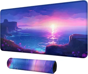 Card Mat for MTG & TCG - 23.6" x 13.8" Playmat Mouse Pad for Trading Card Games, RPG, CCG - Computer Office Game Mat in Ocean Blue Sky Purple
