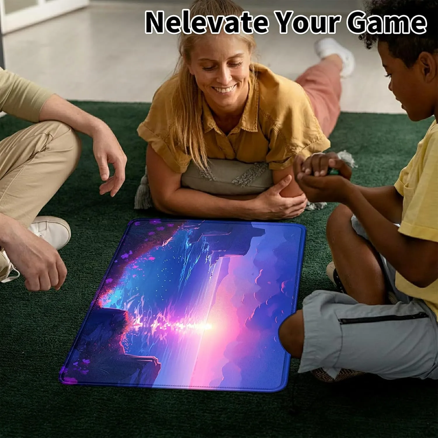 Card Mat for MTG & TCG - 23.6" x 13.8" Playmat Mouse Pad for Trading Card Games, RPG, CCG - Computer Office Game Mat in Ocean Blue Sky Purple