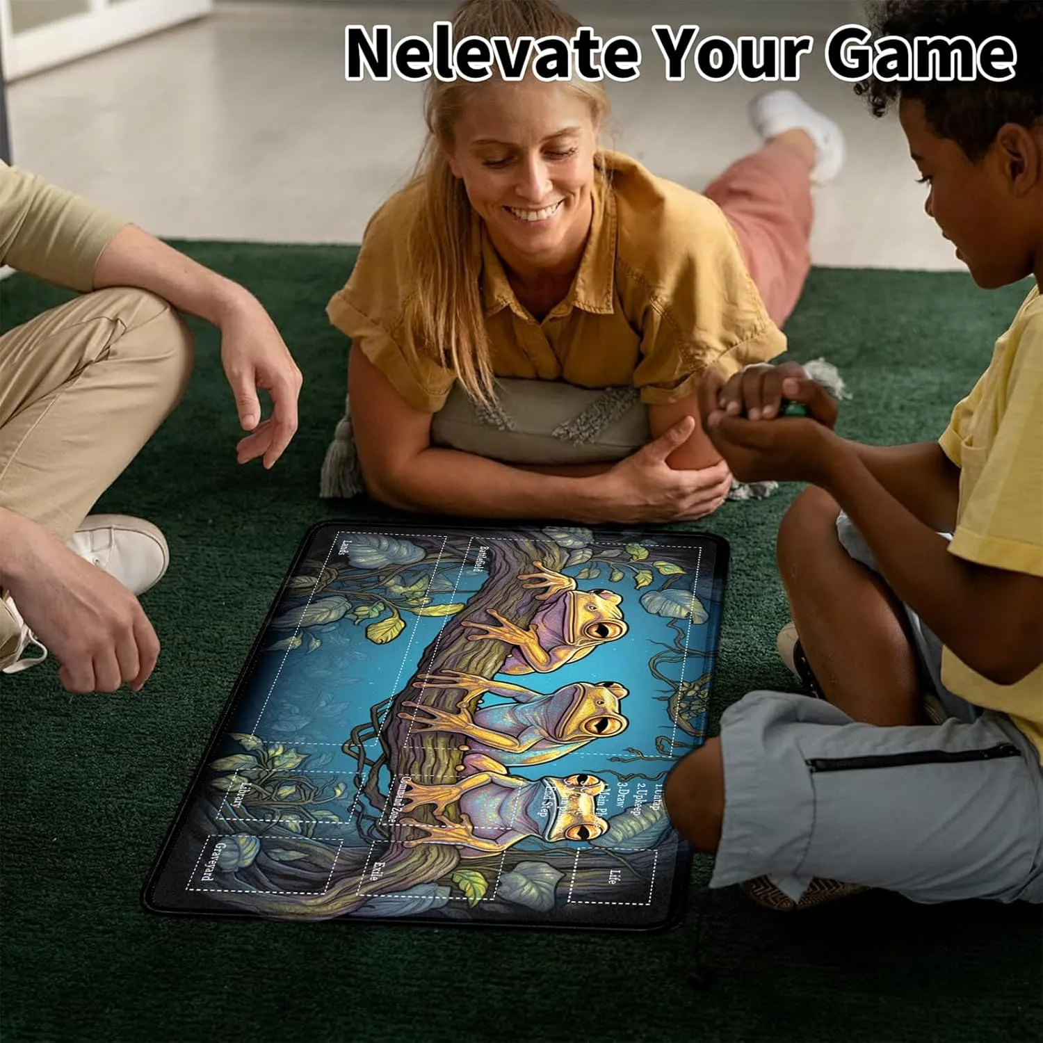 Card Mat for MTG & TCG Playmat Mouse Pad,24" x 14" Game Mat for MTG RPG CCG Trading Card Game Playmats Table Mat Perfect for Card Games Video Games Computer Office,Colorful Frogs
