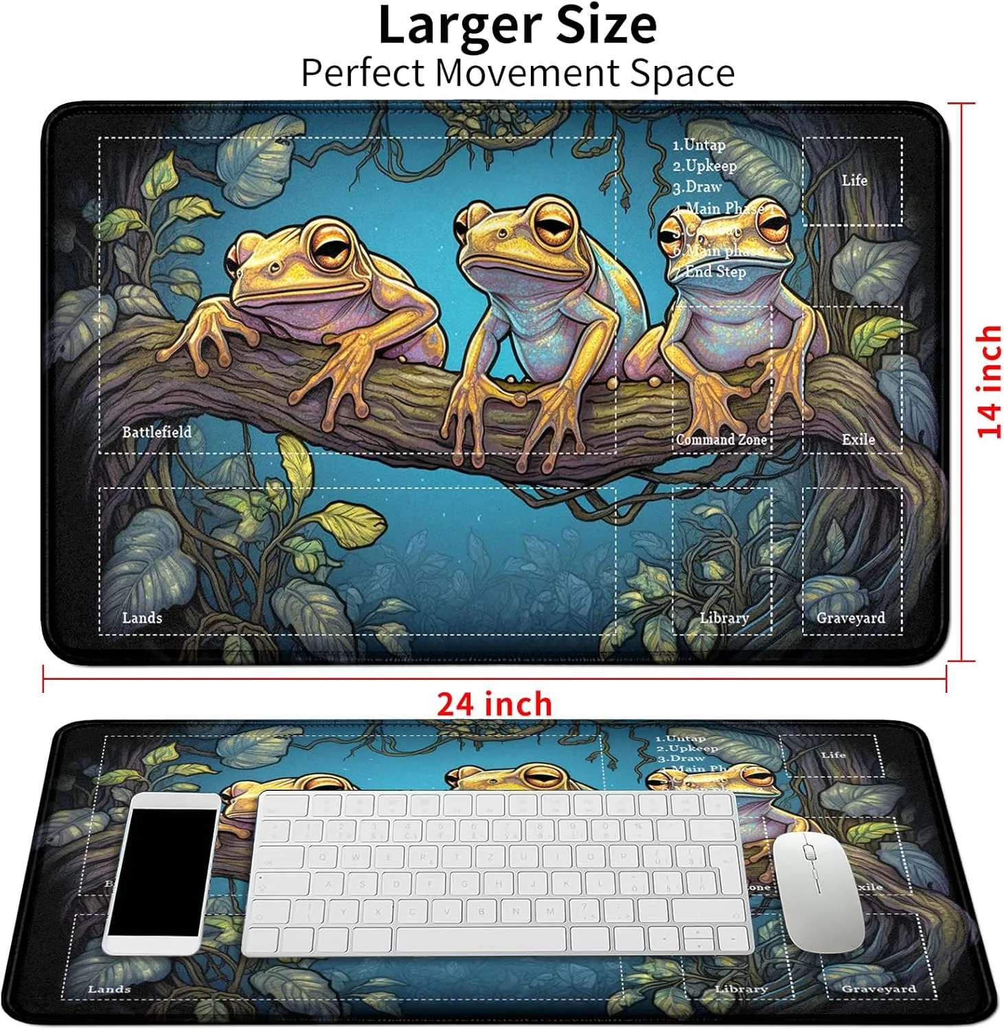 Card Mat for MTG & TCG Playmat Mouse Pad,24" x 14" Game Mat for MTG RPG CCG Trading Card Game Playmats Table Mat Perfect for Card Games Video Games Computer Office,Colorful Frogs