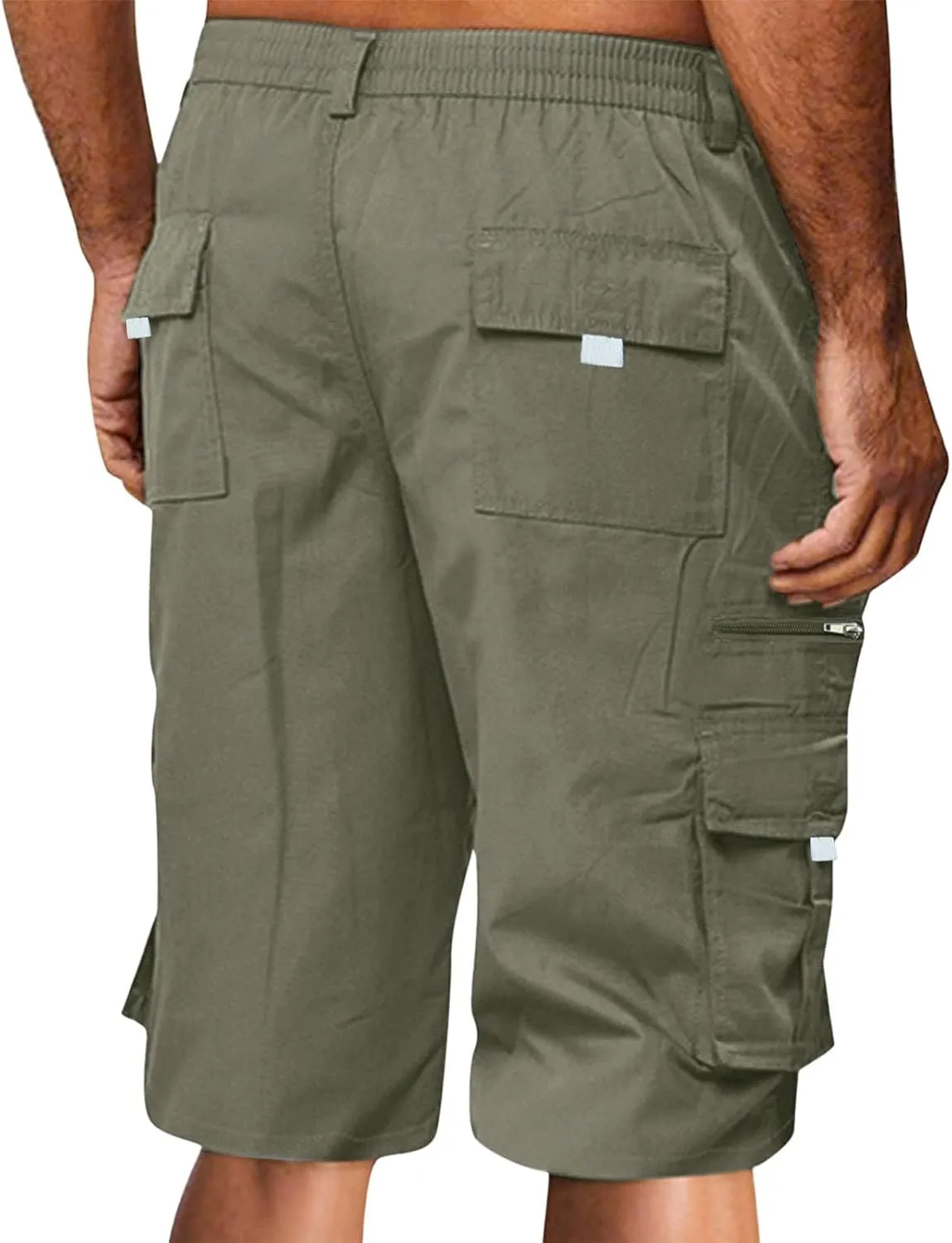 Cargo Shorts for Men Knee Length Big and Tall Bermuda Shorts Casual Summer Elastic Waist Hiking Short Pants Pockets
