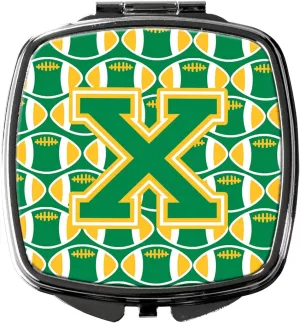 Caroline's Treasures CJ1069-XSCM Letter X Football Green and Gold Compact Mirror Decorative Travel Makeup Mirror for Women Girls Gifts Pocket Makeup Mirror Folding Handheld