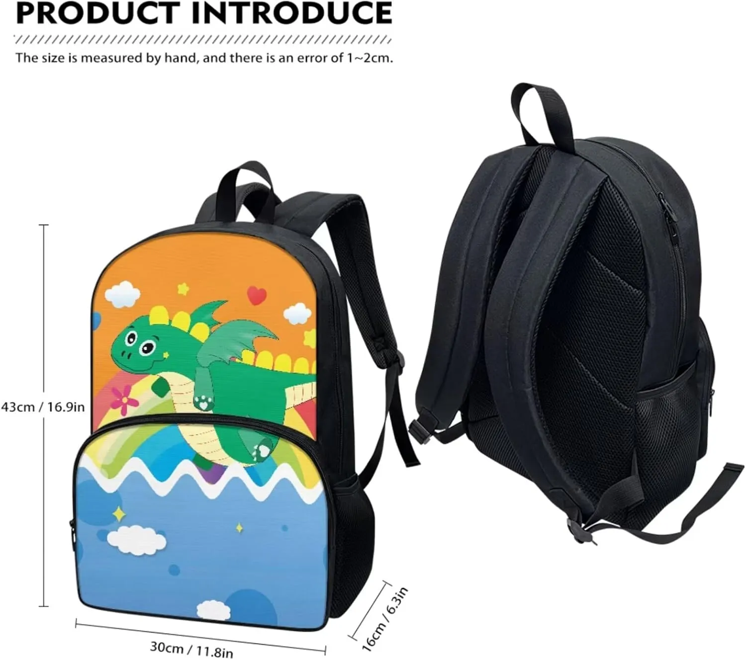 Cartoon Dinosaur Backpack for Kids, Boys Girls Preschool Backpack with Lunch Box Pen Pencil Case with Zipper Toddler Kindergarten School Bookbag Set 3 in 1