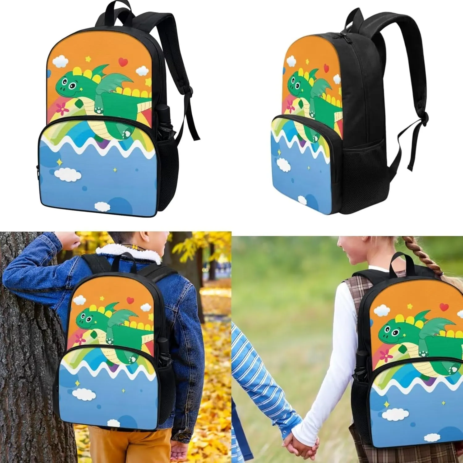 Cartoon Dinosaur Backpack for Kids, Boys Girls Preschool Backpack with Lunch Box Pen Pencil Case with Zipper Toddler Kindergarten School Bookbag Set 3 in 1