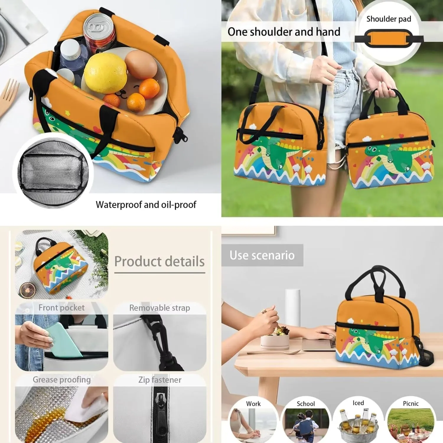 Cartoon Dinosaur Backpack for Kids, Boys Girls Preschool Backpack with Lunch Box Pen Pencil Case with Zipper Toddler Kindergarten School Bookbag Set 3 in 1