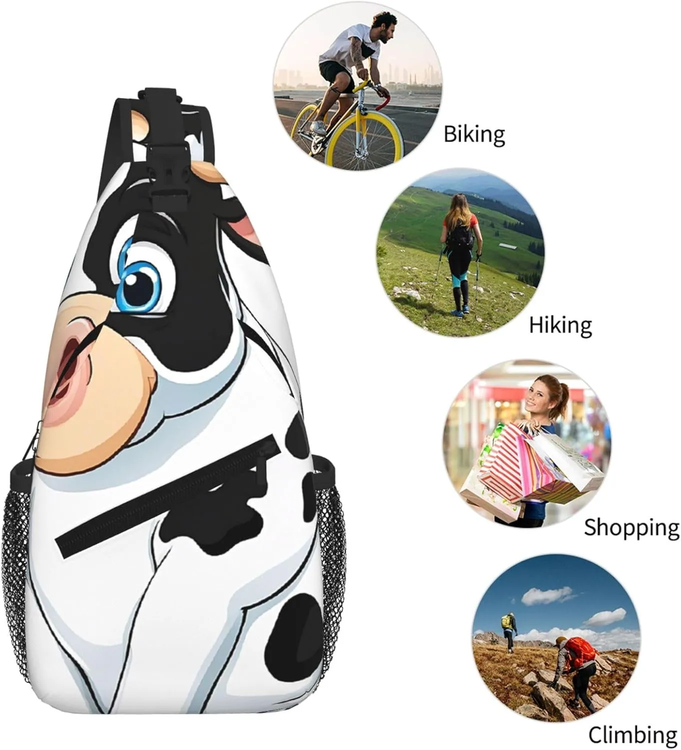 Cartoon Milk Cow Print Cross Chest Bag Diagonally For Short-Distance Travel And Daily Use
