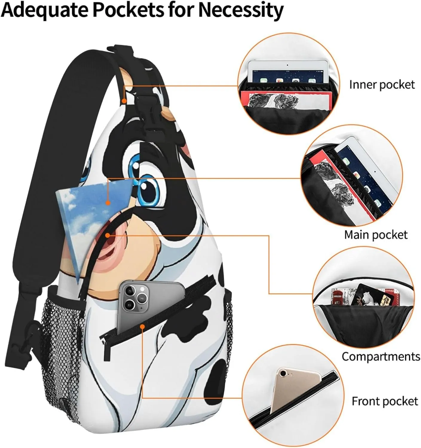 Cartoon Milk Cow Print Cross Chest Bag Diagonally For Short-Distance Travel And Daily Use