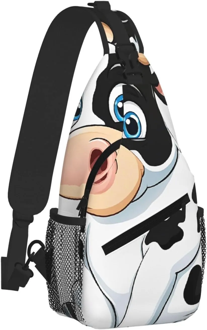 Cartoon Milk Cow Print Cross Chest Bag Diagonally For Short-Distance Travel And Daily Use