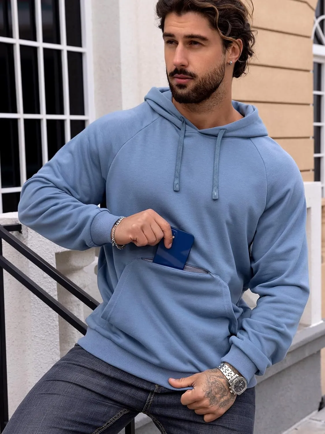 CARWORNIC Men's Hoodies Pullover Soft Hooded Sweatshirts Long Sleeve Casual Hoodies with Zipper Pocket