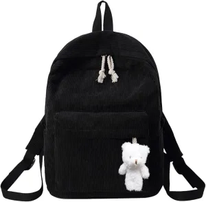 Casual Shoulder Corduroy Backpack Student Fashion Bag Womens Bag Youth Simple Hiking Backpack for Men (Black, One Size)