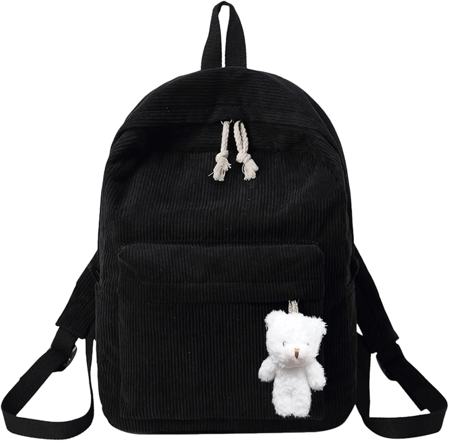 Casual Shoulder Corduroy Backpack Student Fashion Bag Womens Bag Youth Simple Hiking Backpack for Men (Black, One Size)