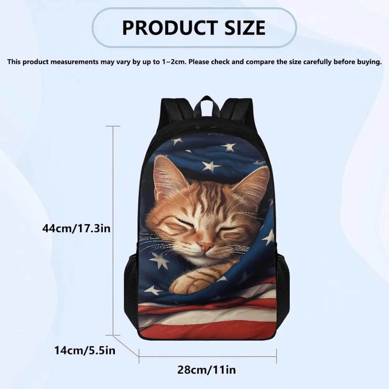 Cat American Flag Print Kids School Backpack for Boys Girls Kindergarten Middle School Backpacks Teens Casual Travel Daypack Junior School Student Backpack Rucksack