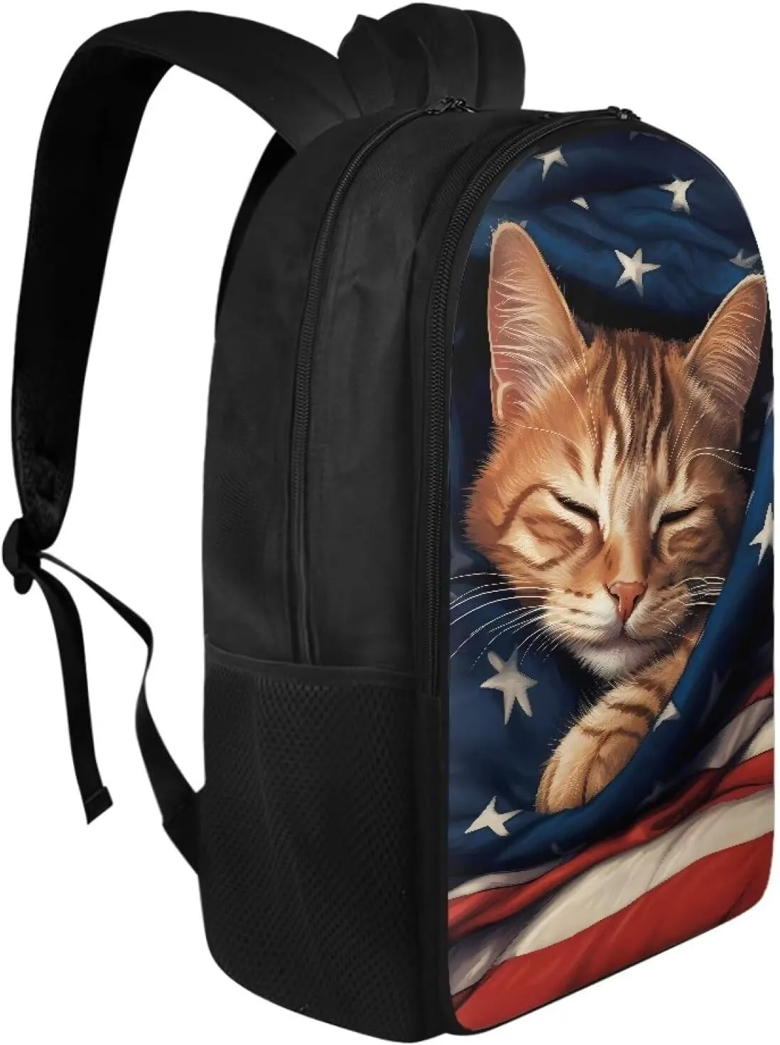 Cat American Flag Print Kids School Backpack for Boys Girls Kindergarten Middle School Backpacks Teens Casual Travel Daypack Junior School Student Backpack Rucksack