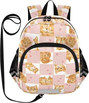 Cat Preschool Backpack Pretty Daycare Bookbag School Backpack with Traction Rope for Kids 3-6