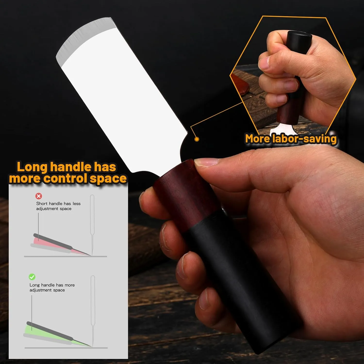 CBHGFEA Leather Skiver Knife, Leather Cutting Knife with Wooden Handle, Skiving Knife for Leather Work, Leahter Knife with Leather Protective Case, Skiving Knife for DIY Lovers (Round)
