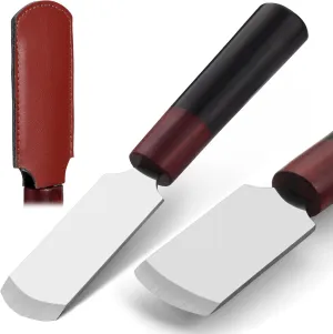 CBHGFEA Leather Skiver Knife, Leather Cutting Knife with Wooden Handle, Skiving Knife for Leather Work, Leahter Knife with Leather Protective Case, Skiving Knife for DIY Lovers (Round)