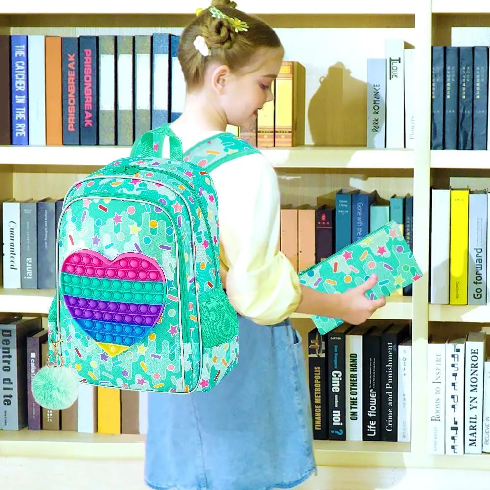 CCJPX 3PCS Backpack for Girls, 16”Kids Water Resistant Elementary Preschool Kindergarten School Bookbag with Lunch Box - Green