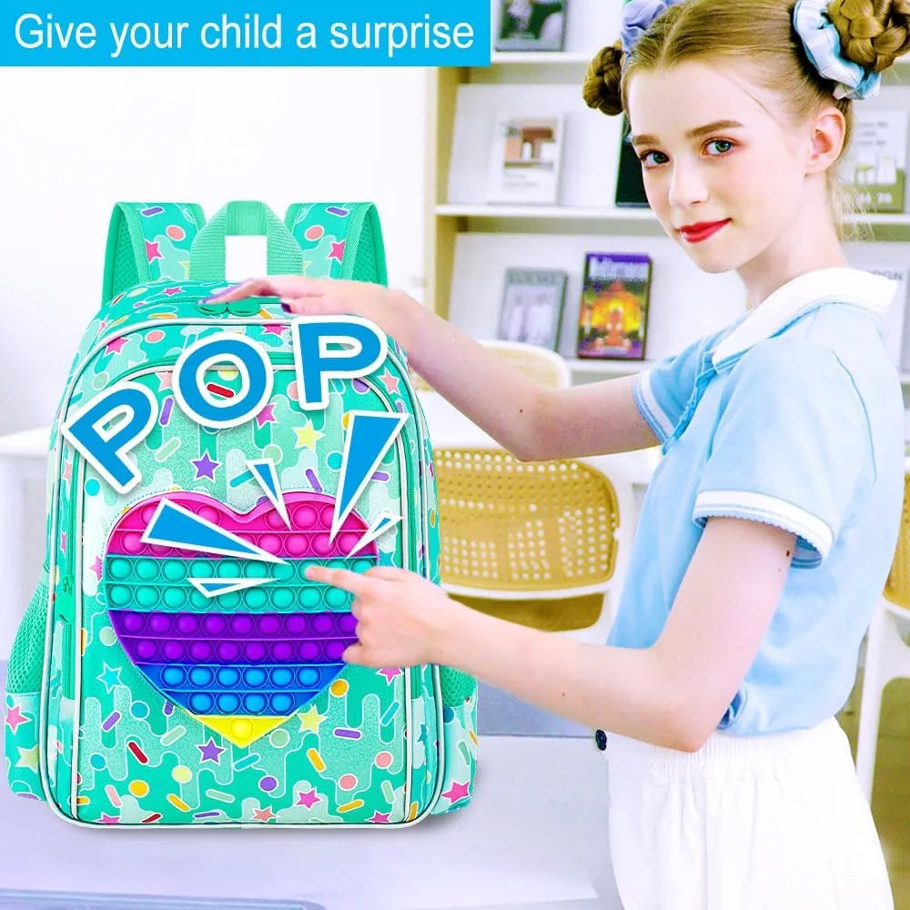 CCJPX 3PCS Backpack for Girls, 16”Kids Water Resistant Elementary Preschool Kindergarten School Bookbag with Lunch Box - Green