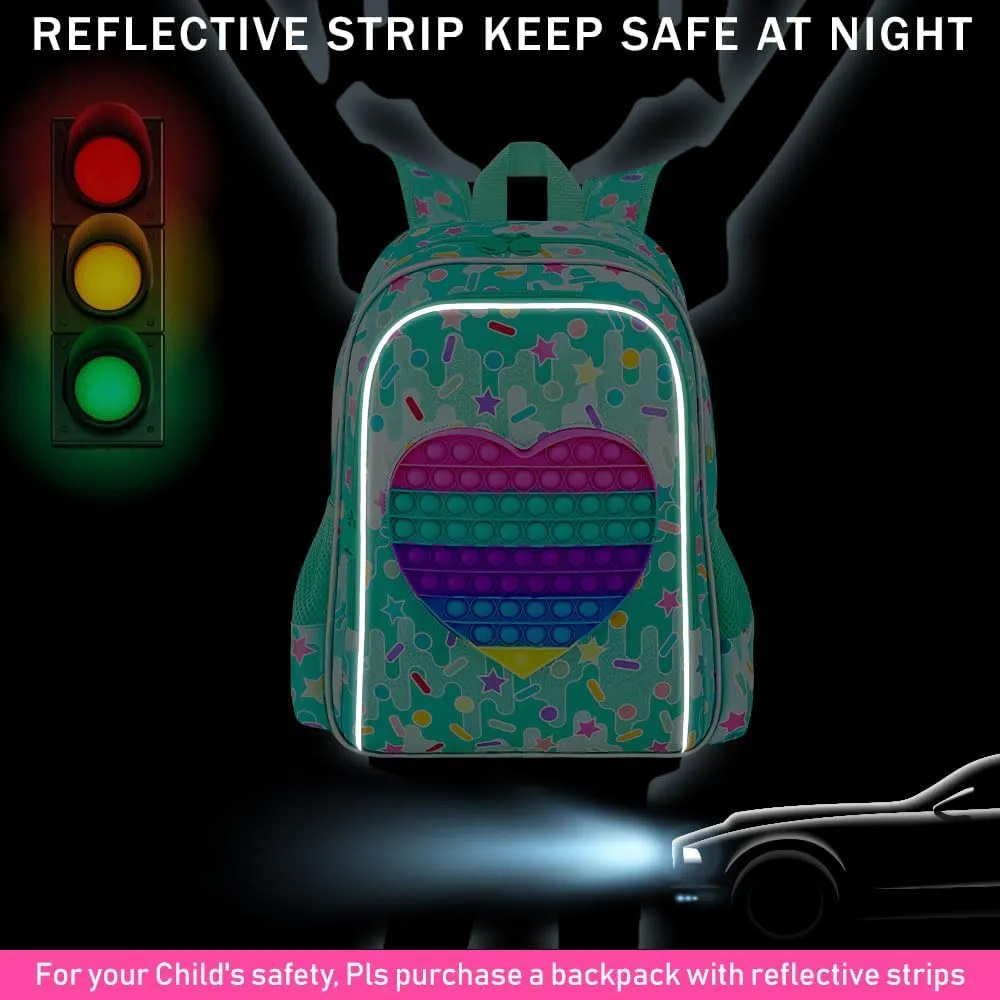 CCJPX 3PCS Backpack for Girls, 16”Kids Water Resistant Elementary Preschool Kindergarten School Bookbag with Lunch Box - Green