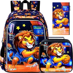 CCJPX 3PCS Kids Backpack for Boys, 16 Inch Lion Water Resistant Preschool Backpacks, Cool Elementary Kindergarten School Bookbag Set for Travel