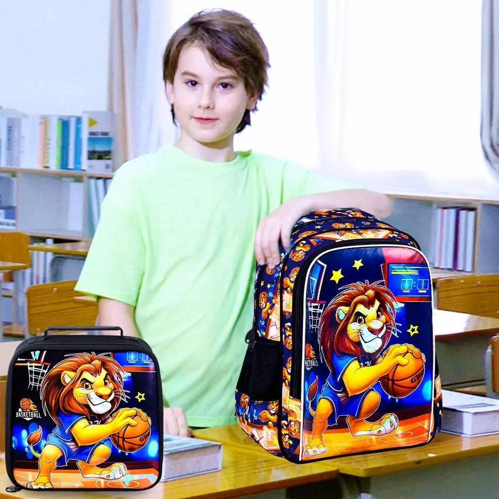 CCJPX 3PCS Kids Backpack for Boys, 16 Inch Lion Water Resistant Preschool Backpacks, Cool Elementary Kindergarten School Bookbag Set for Travel