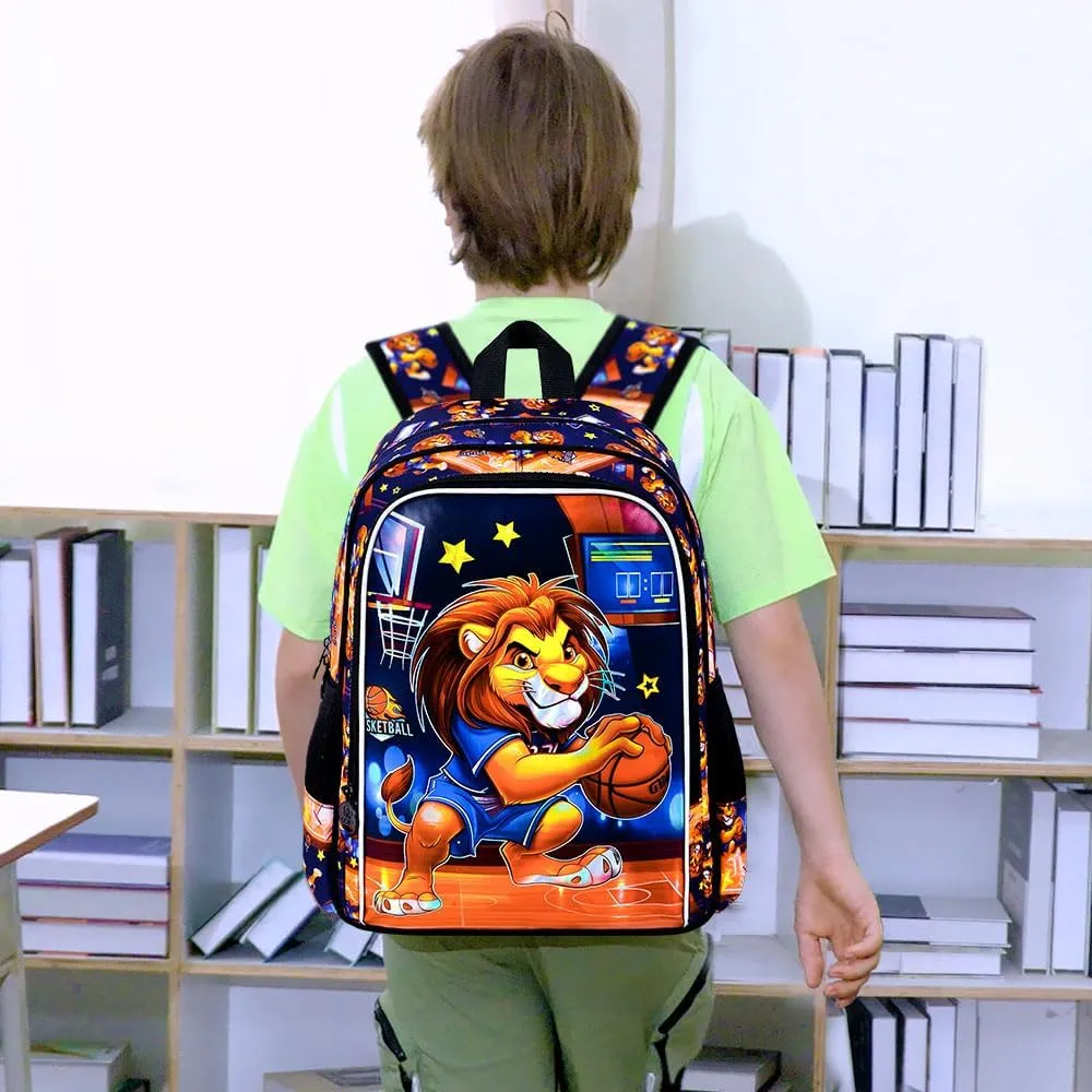 CCJPX 3PCS Kids Backpack for Boys, 16 Inch Lion Water Resistant Preschool Backpacks, Cool Elementary Kindergarten School Bookbag Set for Travel