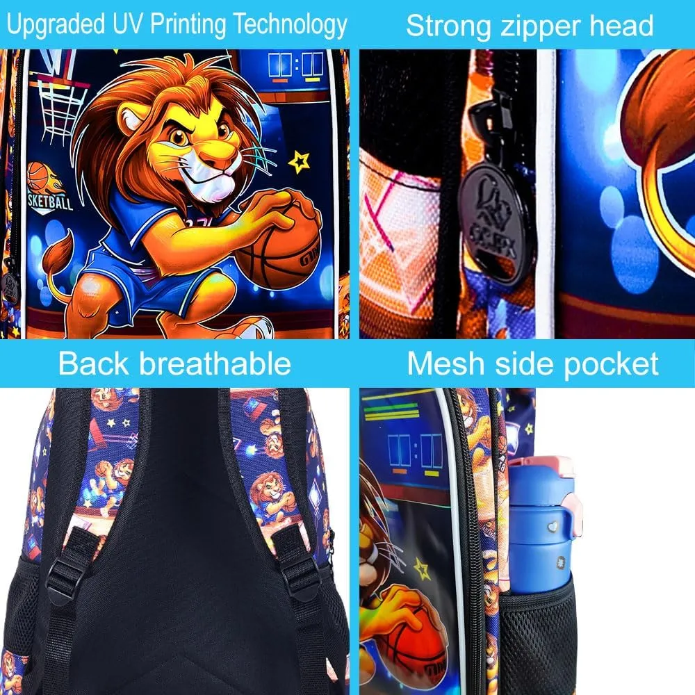 CCJPX 3PCS Kids Backpack for Boys, 16 Inch Lion Water Resistant Preschool Backpacks, Cool Elementary Kindergarten School Bookbag Set for Travel