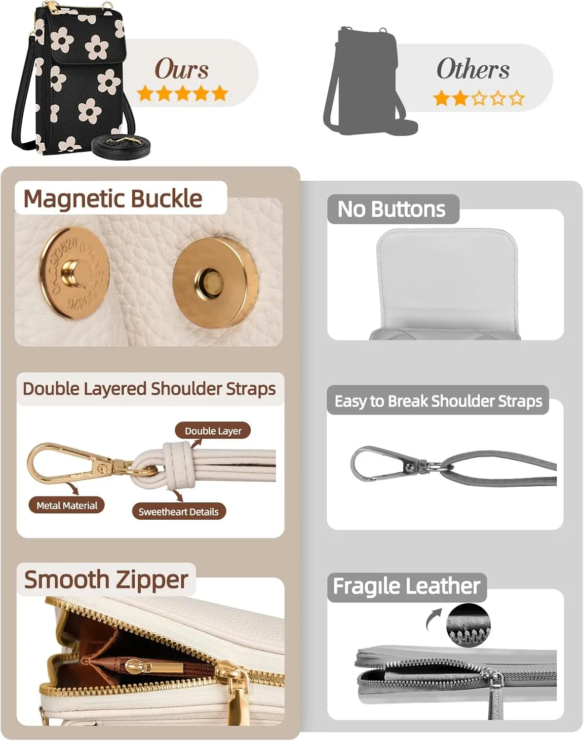 Cell Phone Purse Crossbody Bags for Women - Cute Design Leather Cellphone Bag Small Wallet Purses with Strap