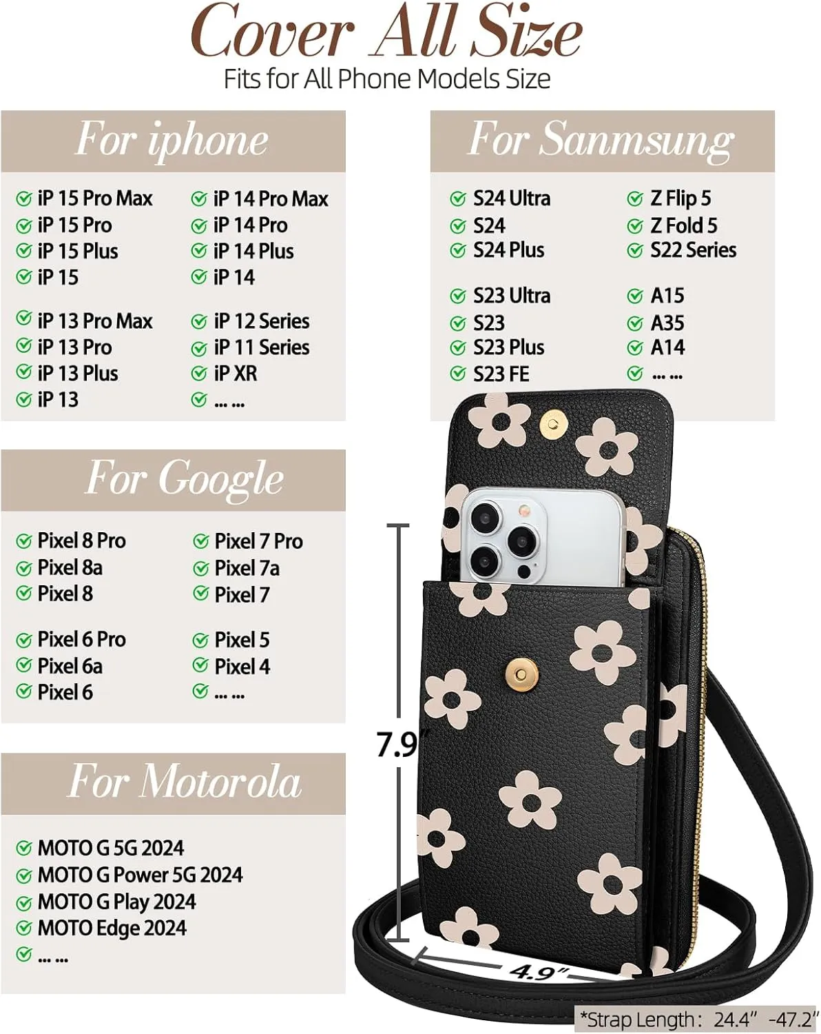 Cell Phone Purse Crossbody Bags for Women - Cute Design Leather Cellphone Bag Small Wallet Purses with Strap