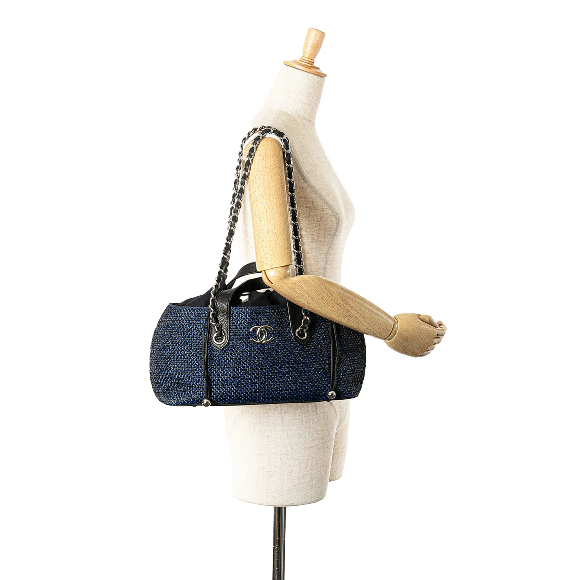 Chanel CC Straw and Caviar Satchel