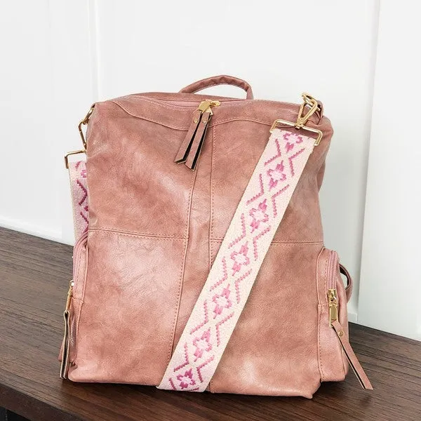 CHARIS CONVERTABLE VEGAN LEATHER BACKPACK 2 STRAPS