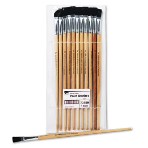 Charles Leonard® Long Handle Easel Brush, Size 12, Natural Bristle, Flat Profile, 12/pack