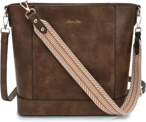 Chase Chic Crossbody Purse for Women, Vegan Leather Bucket Bag with Detachable Straps Ladies Shoulder Hobo Handbags