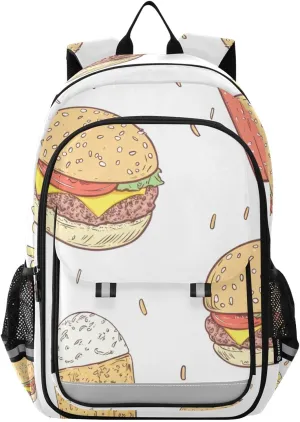 Cheese Burger Soda Backpack for Women Men Travel Laptop Daypack Shoulder Bag Book Bag Daypack with Reflective Strip 12.9” × 17.7”