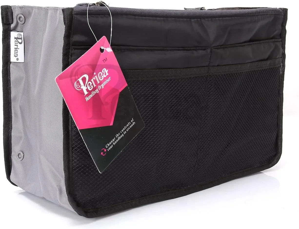 Chelsy Purse Organizer Insert with Handles & 13 Pockets - 3 Sizes (Black, Large)
