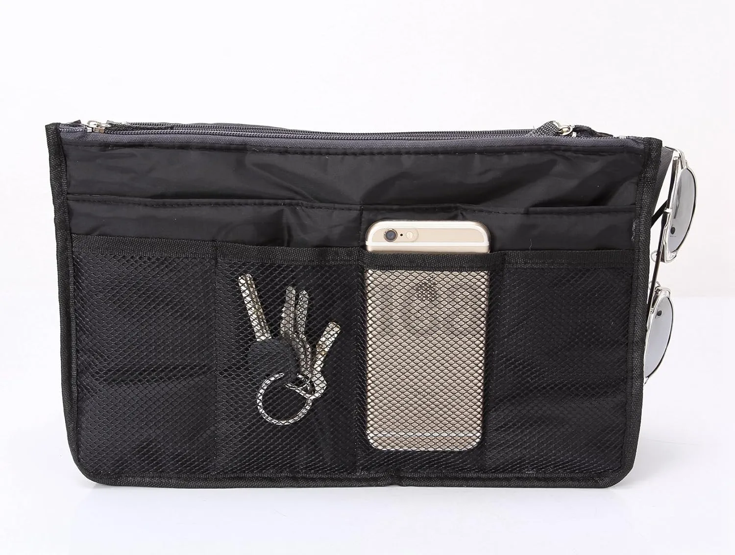 Chelsy Purse Organizer Insert with Handles & 13 Pockets - 3 Sizes (Black, Large)