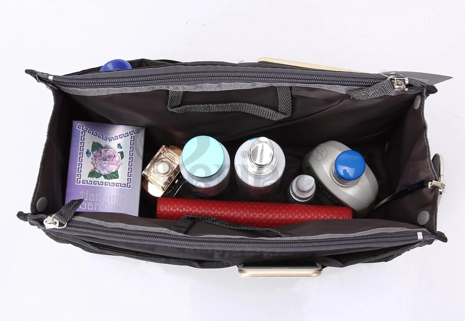 Chelsy Purse Organizer Insert with Handles & 13 Pockets - 3 Sizes (Black, Large)