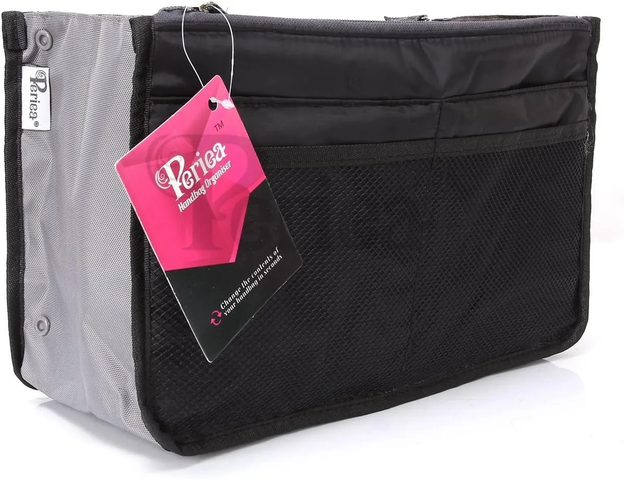 Chelsy Purse Organizer Insert with Handles & 13 Pockets - 3 Sizes (Black, Large)