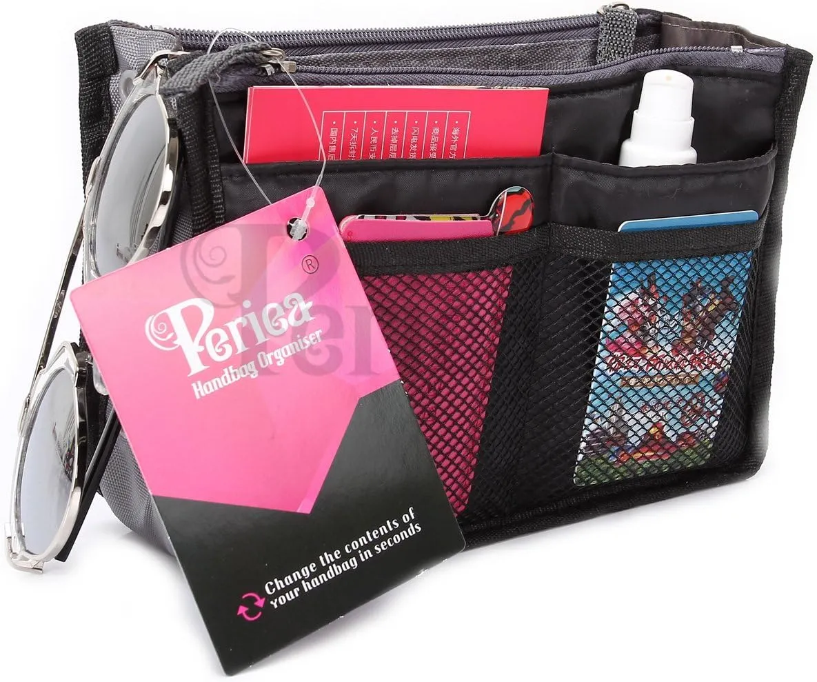 Chelsy Purse Organizer Insert with Handles & 13 Pockets - 3 Sizes (Black, Small)