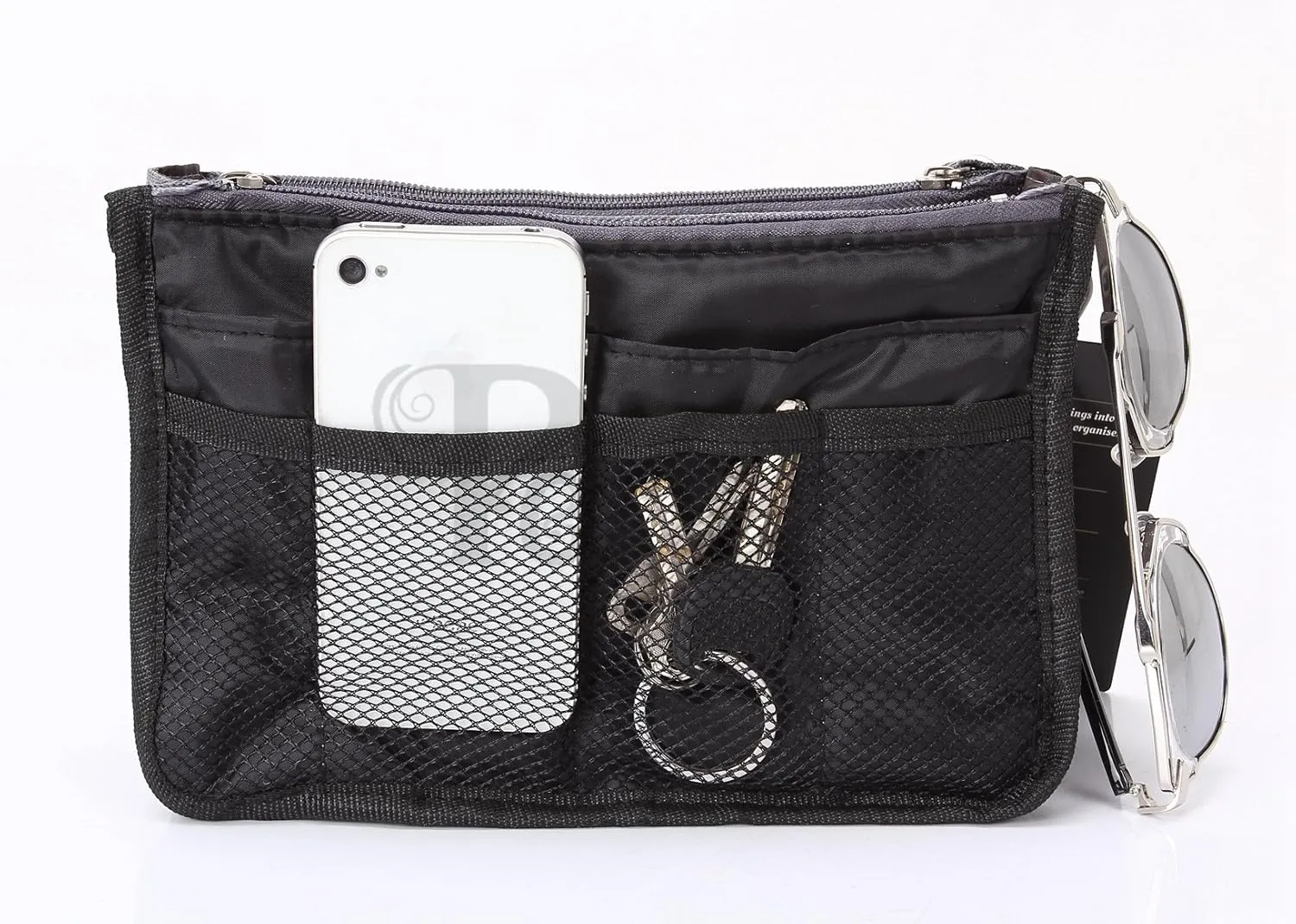 Chelsy Purse Organizer Insert with Handles & 13 Pockets - 3 Sizes (Black, Small)