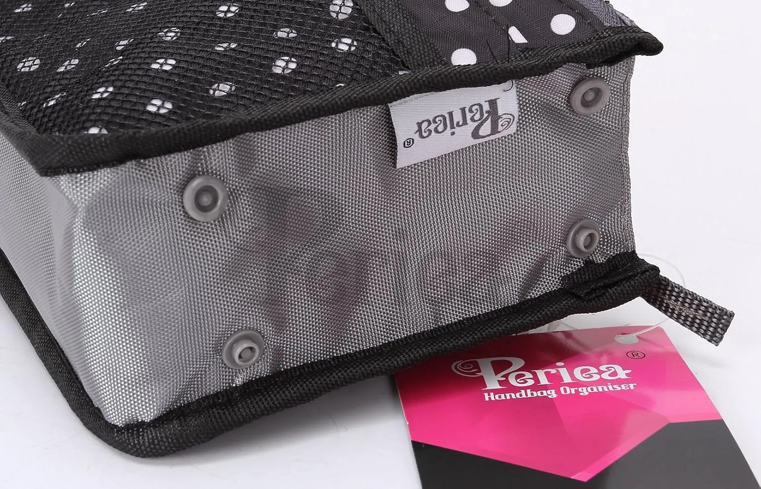 Chelsy Purse Organizer Insert with Handles & 13 Pockets - 3 Sizes (Black with White Dots, Small)