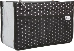 Chelsy Purse Organizer Insert with Handles & 13 Pockets - 3 Sizes (Black with White Dots, Small)