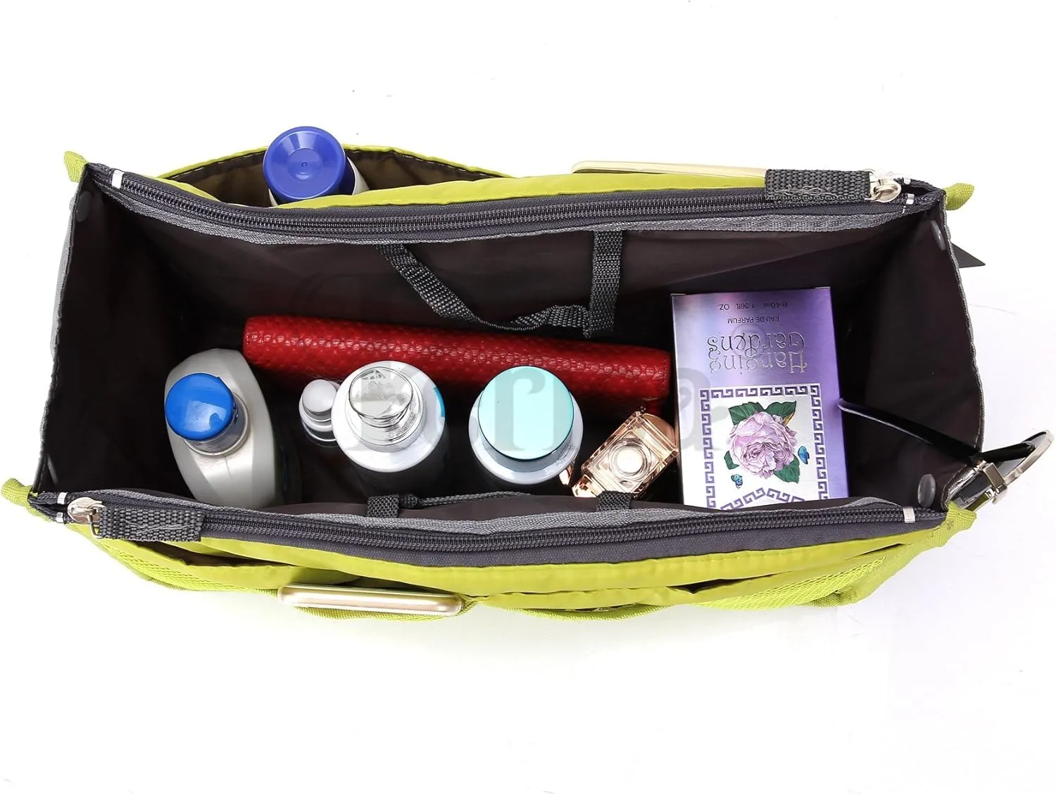 Chelsy Purse Organizer Insert with Handles & 13 Pockets - 3 Sizes (Bright Green, Large)