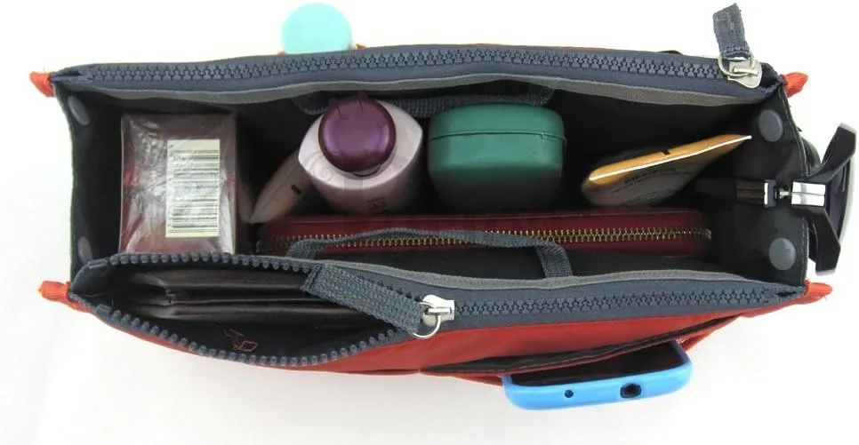 Chelsy Purse Organizer Insert with Handles & 13 Pockets - 3 Sizes (Orange, Medium)