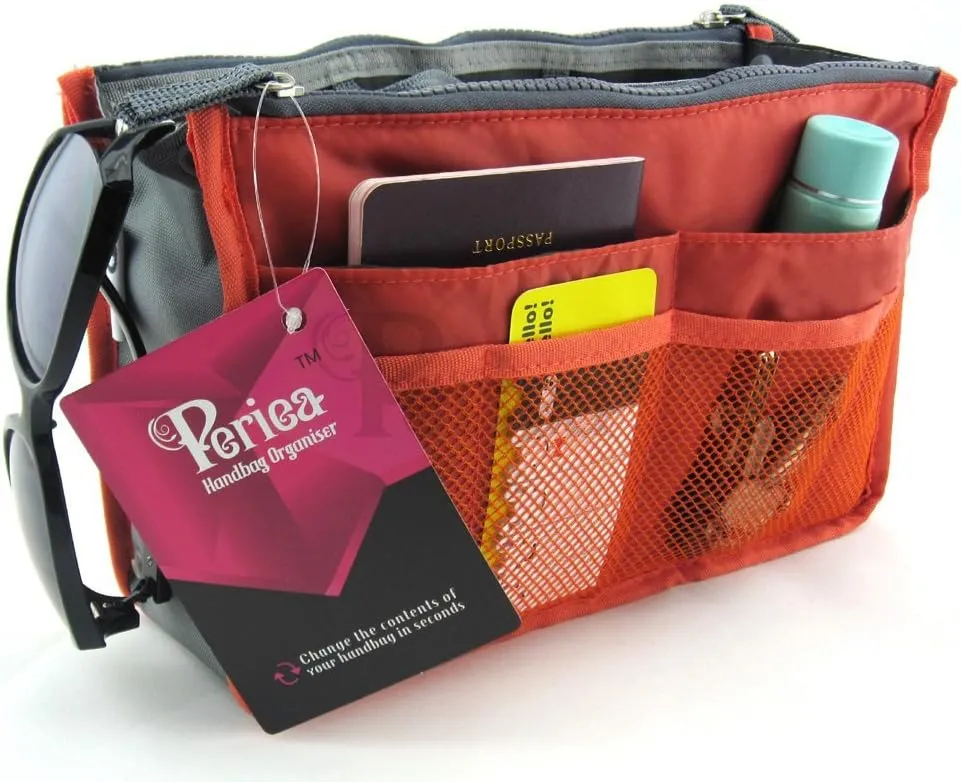 Chelsy Purse Organizer Insert with Handles & 13 Pockets - 3 Sizes (Orange, Medium)