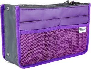 Chelsy Purse Organizer Insert with Handles & 13 Pockets - 3 Sizes (Purple, Large)